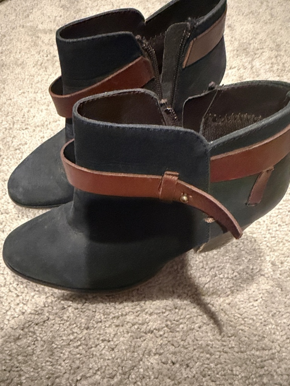 Women’s Black Ankle Booties with Brown Wrap Strap